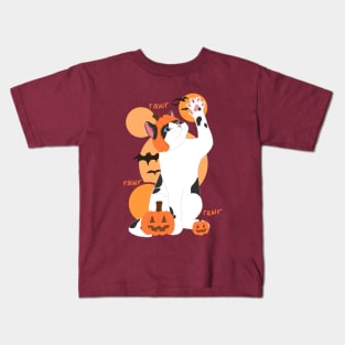 HALLOWEEN PUMPKIN BLACK & WHITE CAT Kids T-Shirt